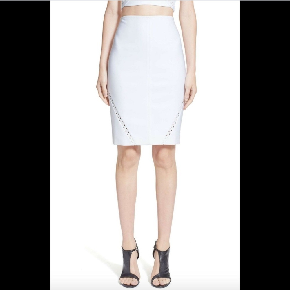 NWT! $590 Yigal Azrouel Stretch Pencil Skirt‎ Optic White [ SZ 10 ] #1248